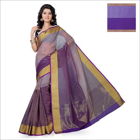 Kanchipuram Mungi Checks Half and Half Polycotton Saree