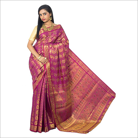 Kanchipuram Brocket Mango Meena Saree With Stones